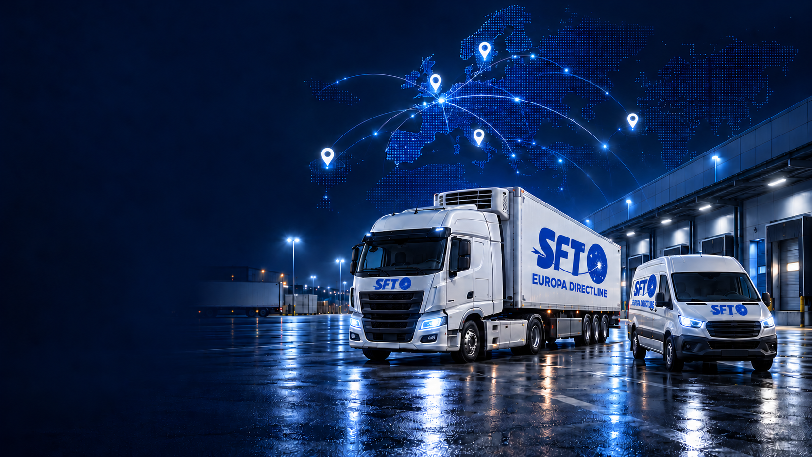 Visualisering af SFT-brandet lastbil med SFT-logo